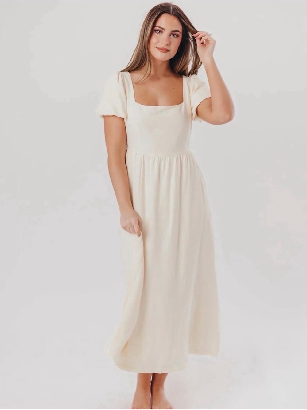 Endless Blu Ainsley Cream Square Neck Midi Dress